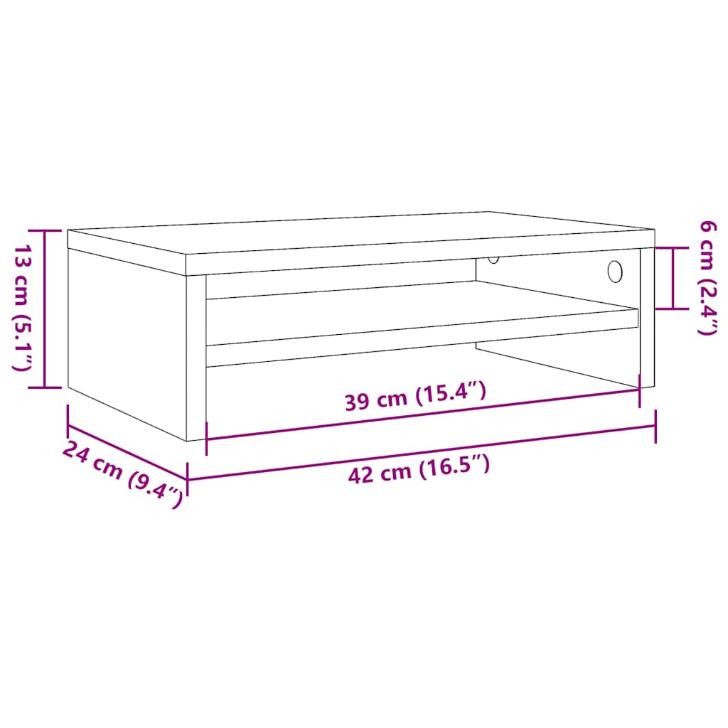 Monitor Stand Smoked Oak 42x24x13 cm Engineered Wood