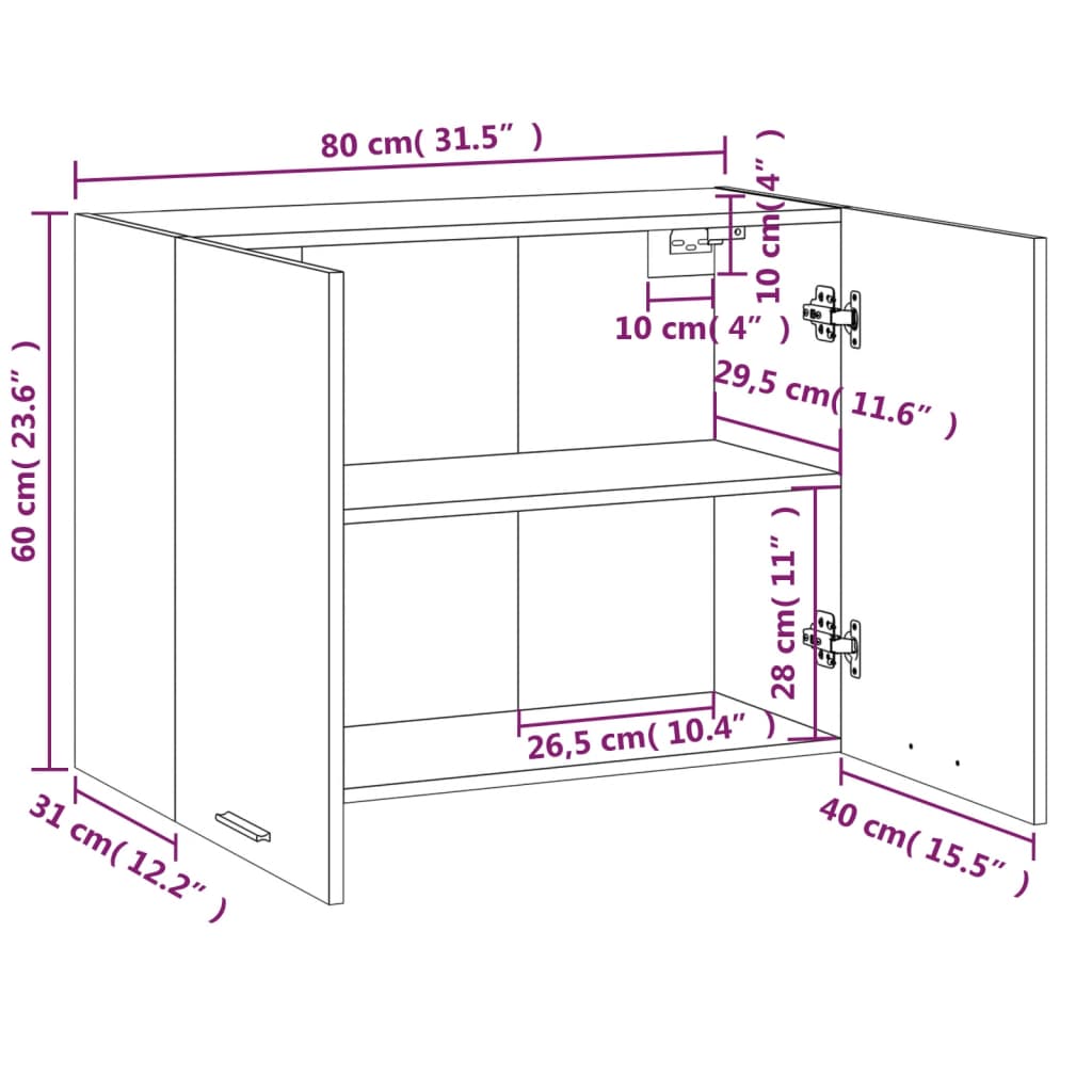 Hanging Cabinet Lyon Grey Sonoma 80x31x60 cm Engineered Wood