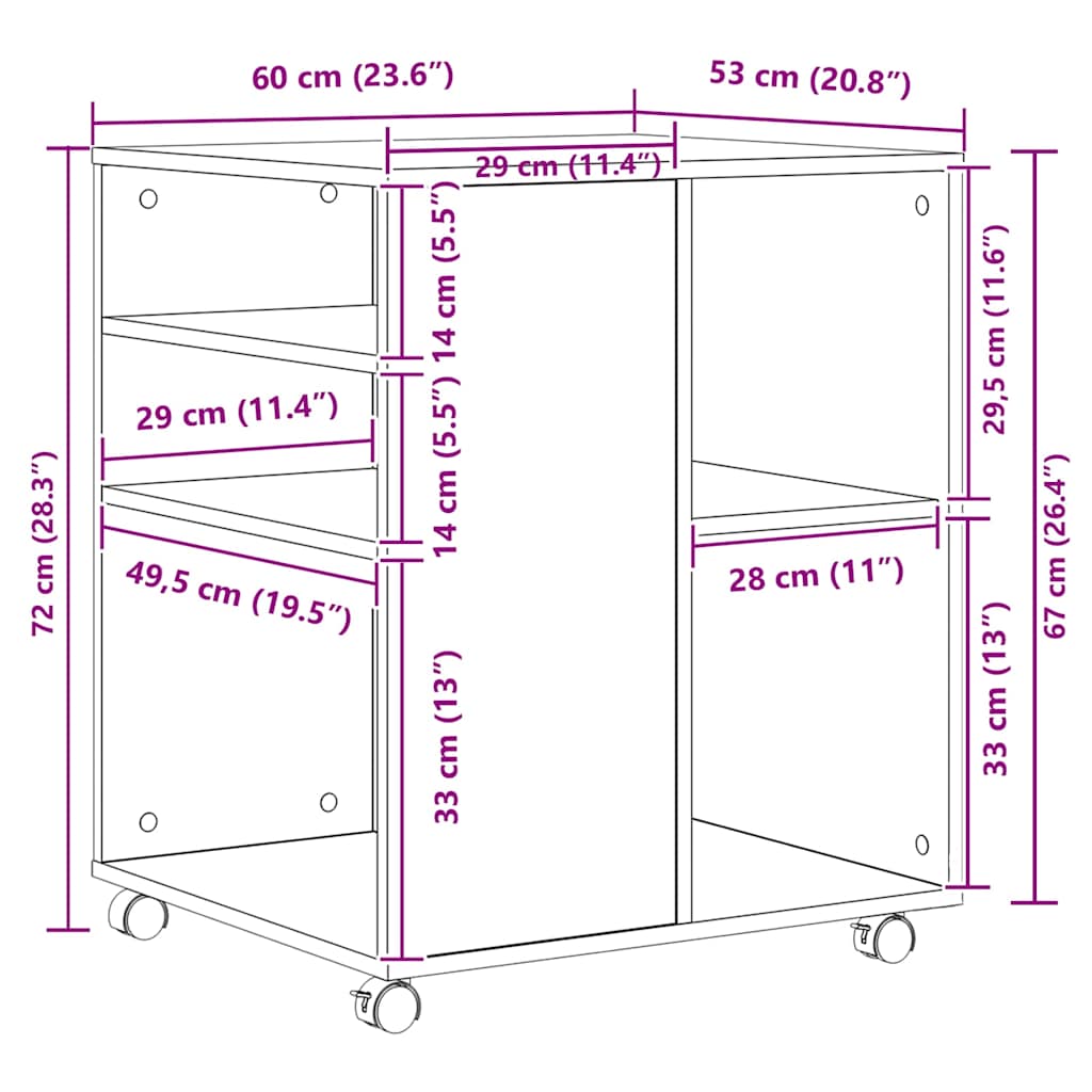 Rolling Cabinet Grey Sonoma 60x53x72 cm Engineered Wood