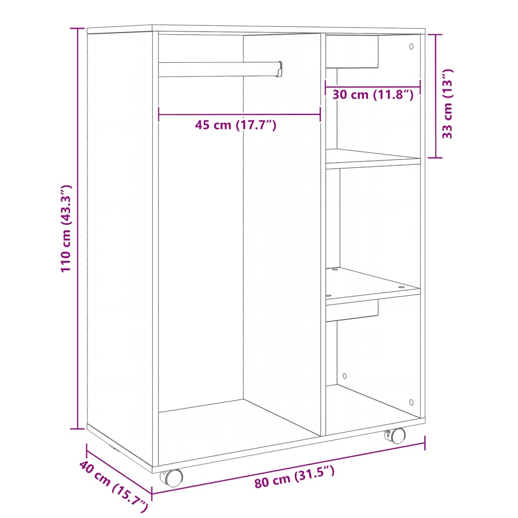 Wardrobe Grey Sonoma 80x40x110 cm Engineered Wood
