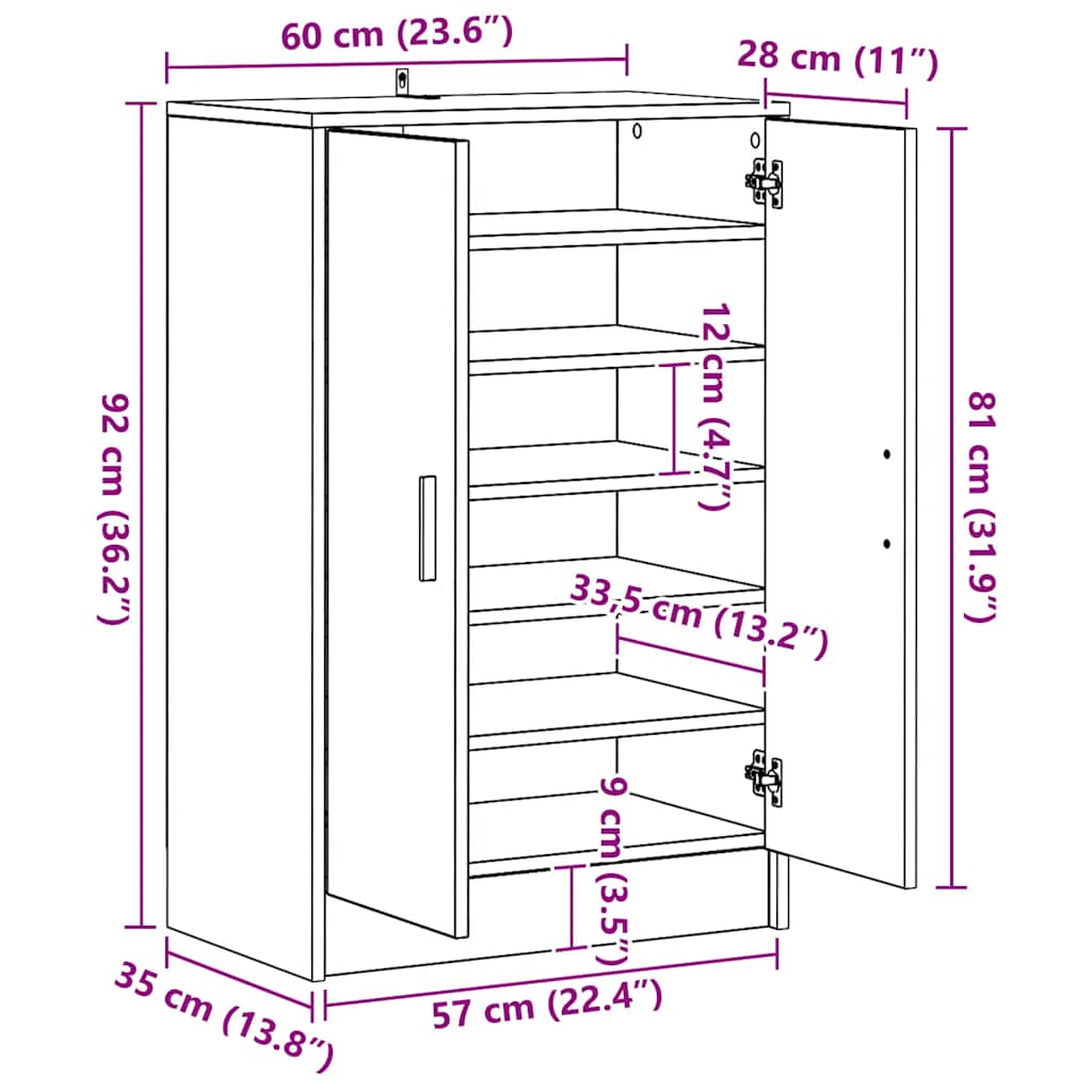 816011 vidaXL Shoe Cabinet Smoked Oak 60x35x92 cm Engineered Wood