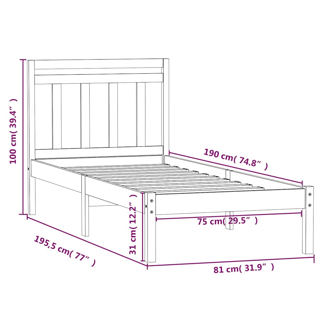 Bed Frame without Mattress Small Single Solid Wood
