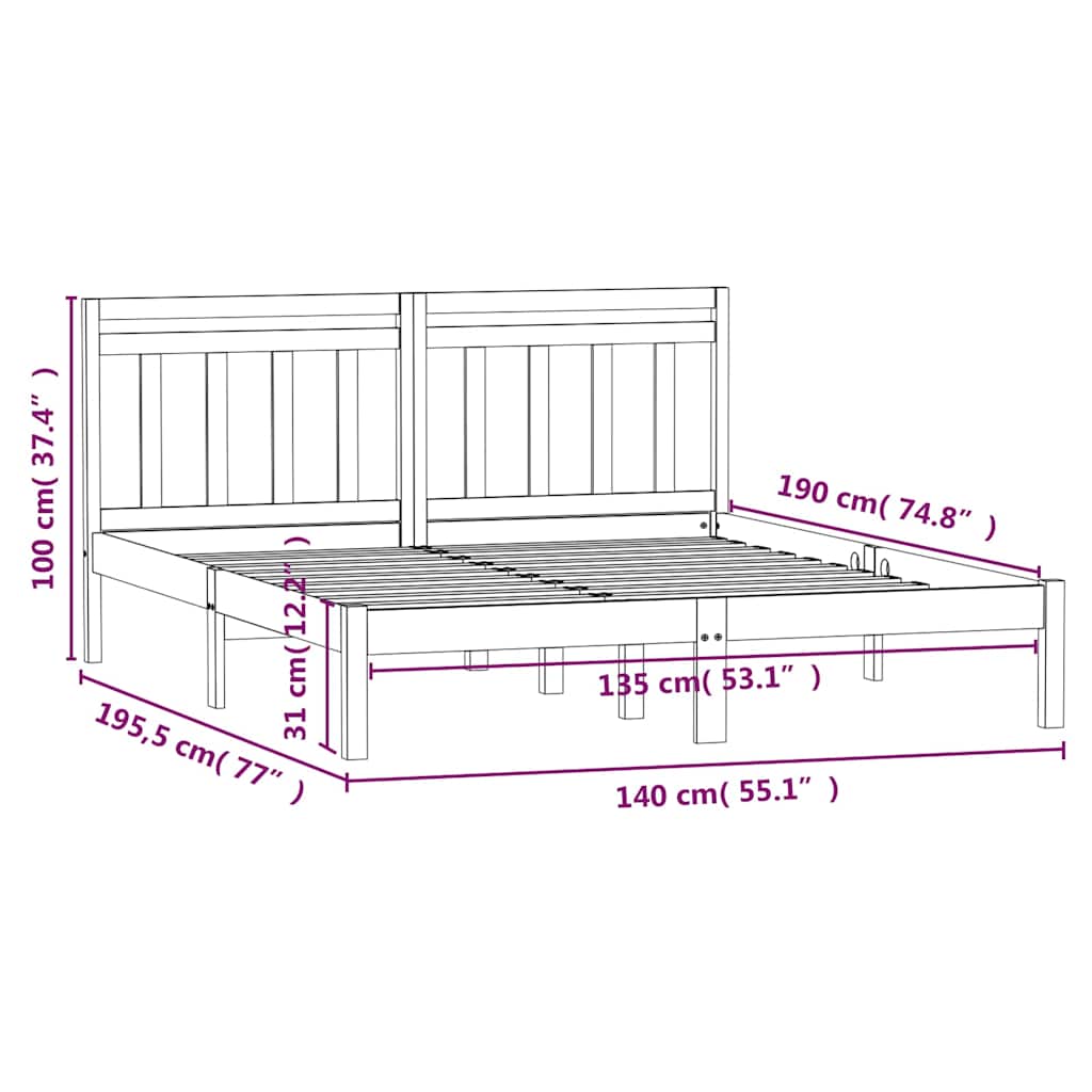 Bed Frame without Mattress White Double Solid Wood
