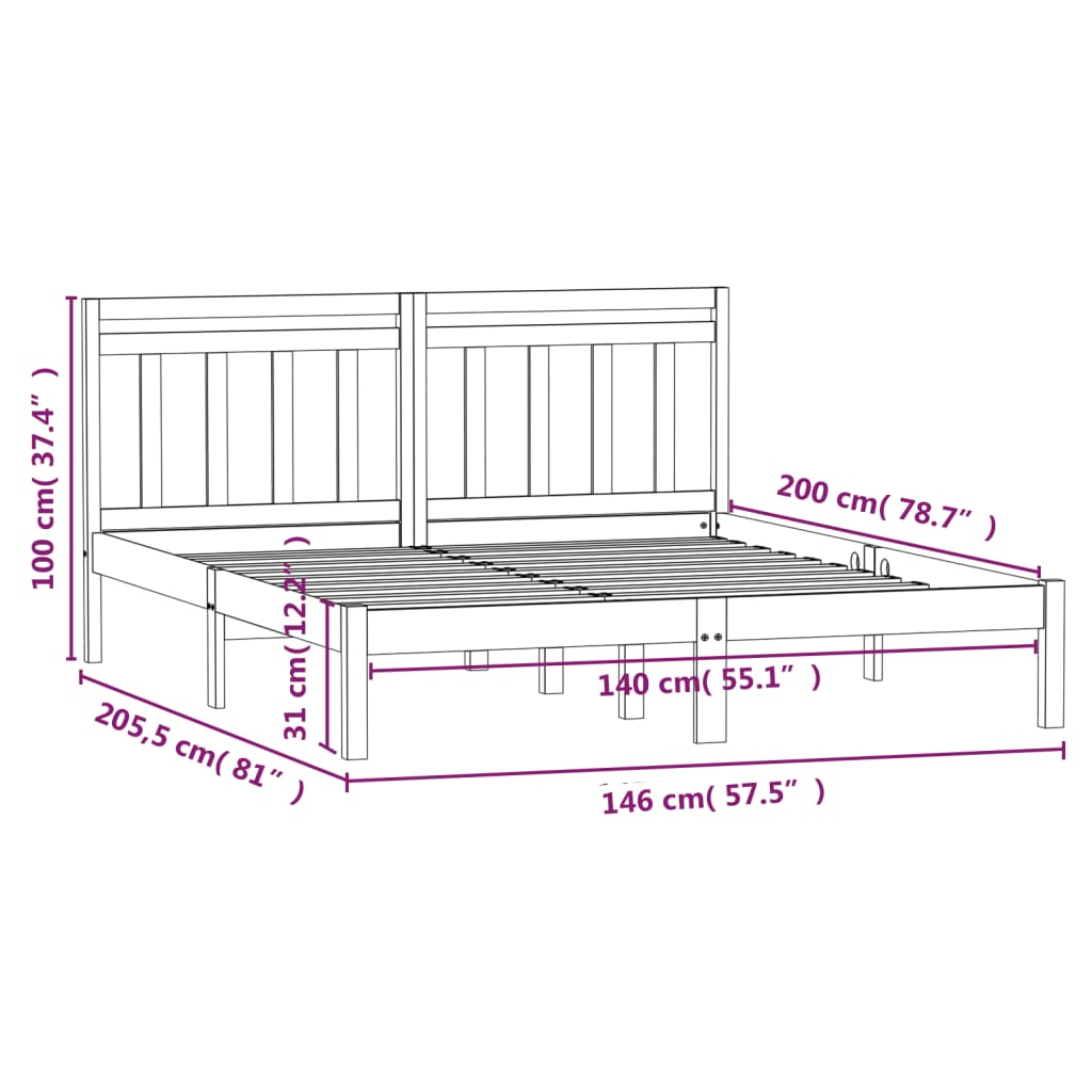 Bed Frame without Mattress Solid Wood 140x200 cm