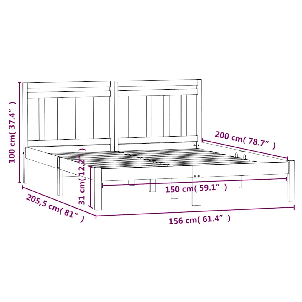 Bed Frame without Mattress King Size Solid Wood
