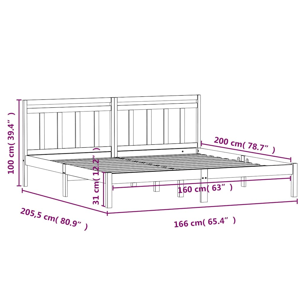 Bed Frame without Mattress Solid Wood 160x200 cm