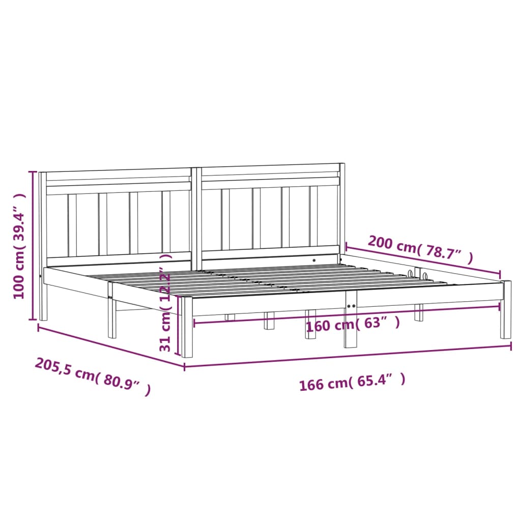 Bed Frame without Mattress White Solid Wood 160x200 cm