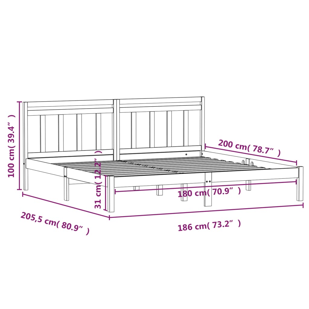 Bed Frame without Mattress White Super King Solid Wood
