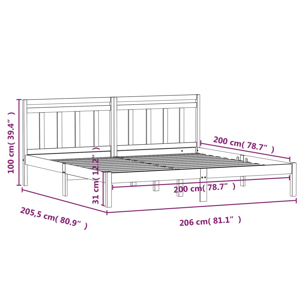 Bed Frame without Mattress Honey Brown Solid Wood 200x200 cm