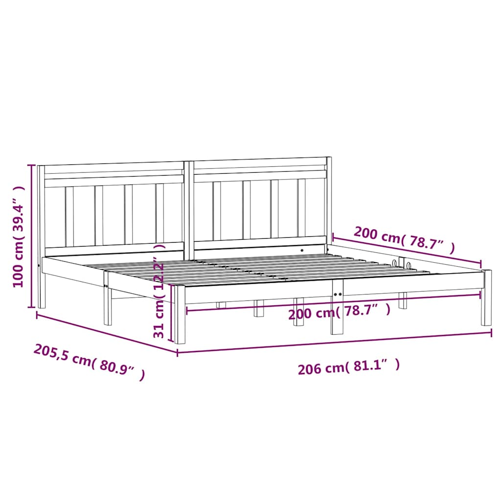 Bed Frame without Mattress Black Solid Wood 200x200 cm