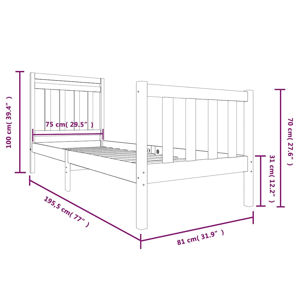 Bed Frame without Mattress Black Small Single Solid Wood
