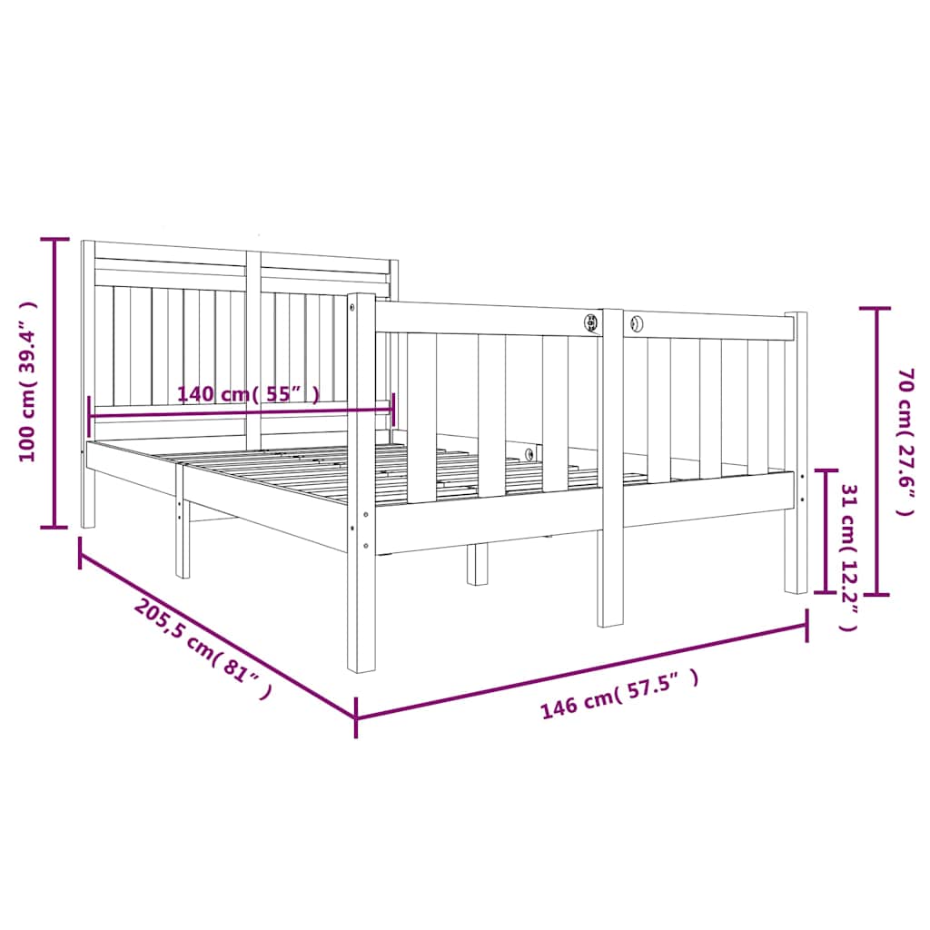 Bed Frame without Mattress Solid Wood 140x200 cm