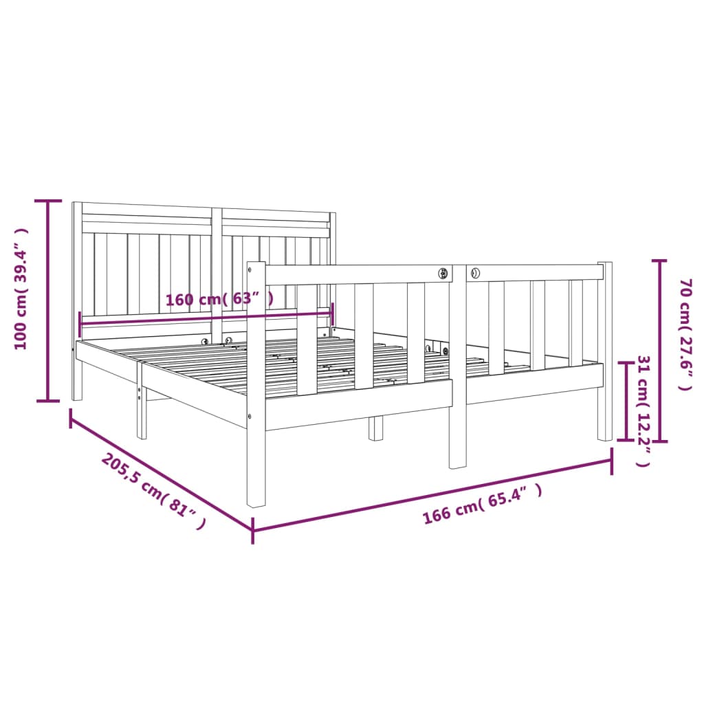 Bed Frame without Mattress Solid Wood 160x200 cm