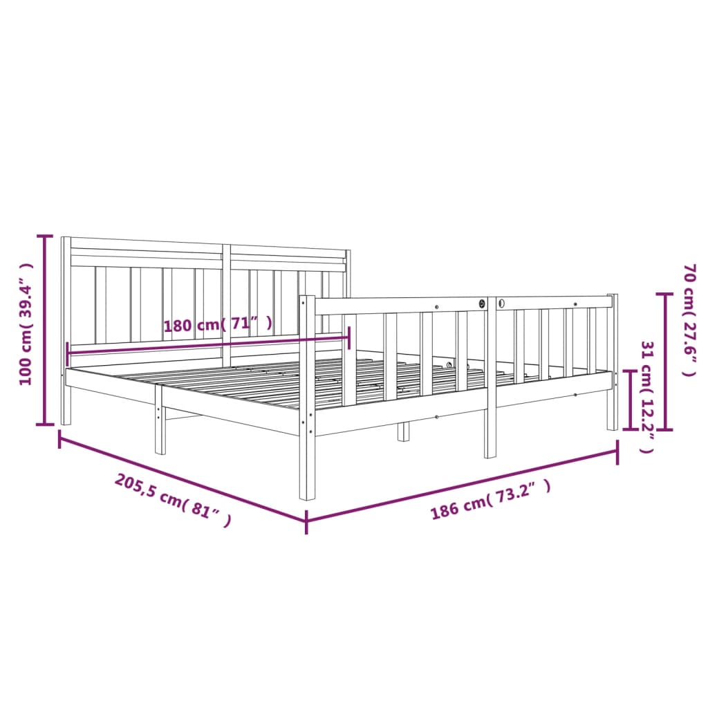 Bed Frame without Mattress Super King Solid Wood