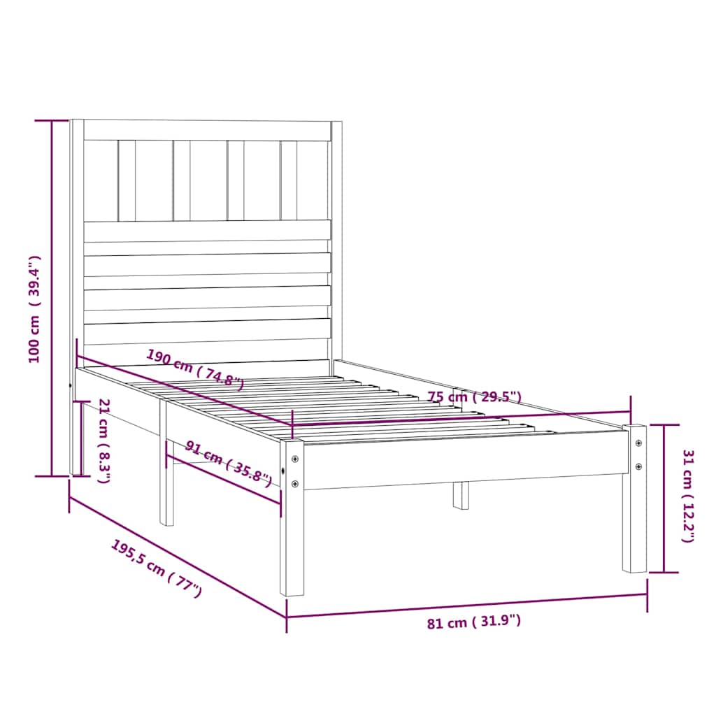 Bed Frame without Mattress 75x190 cm Small Single Small Single Solid Wood Pine
