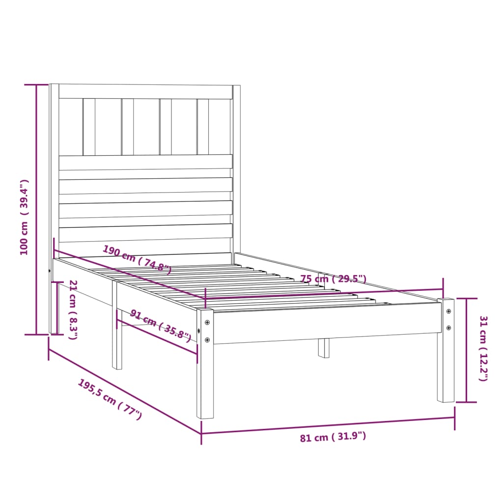 Bed Frame | Wooden | Solid Pine Wood | Small Single | Bed Frame