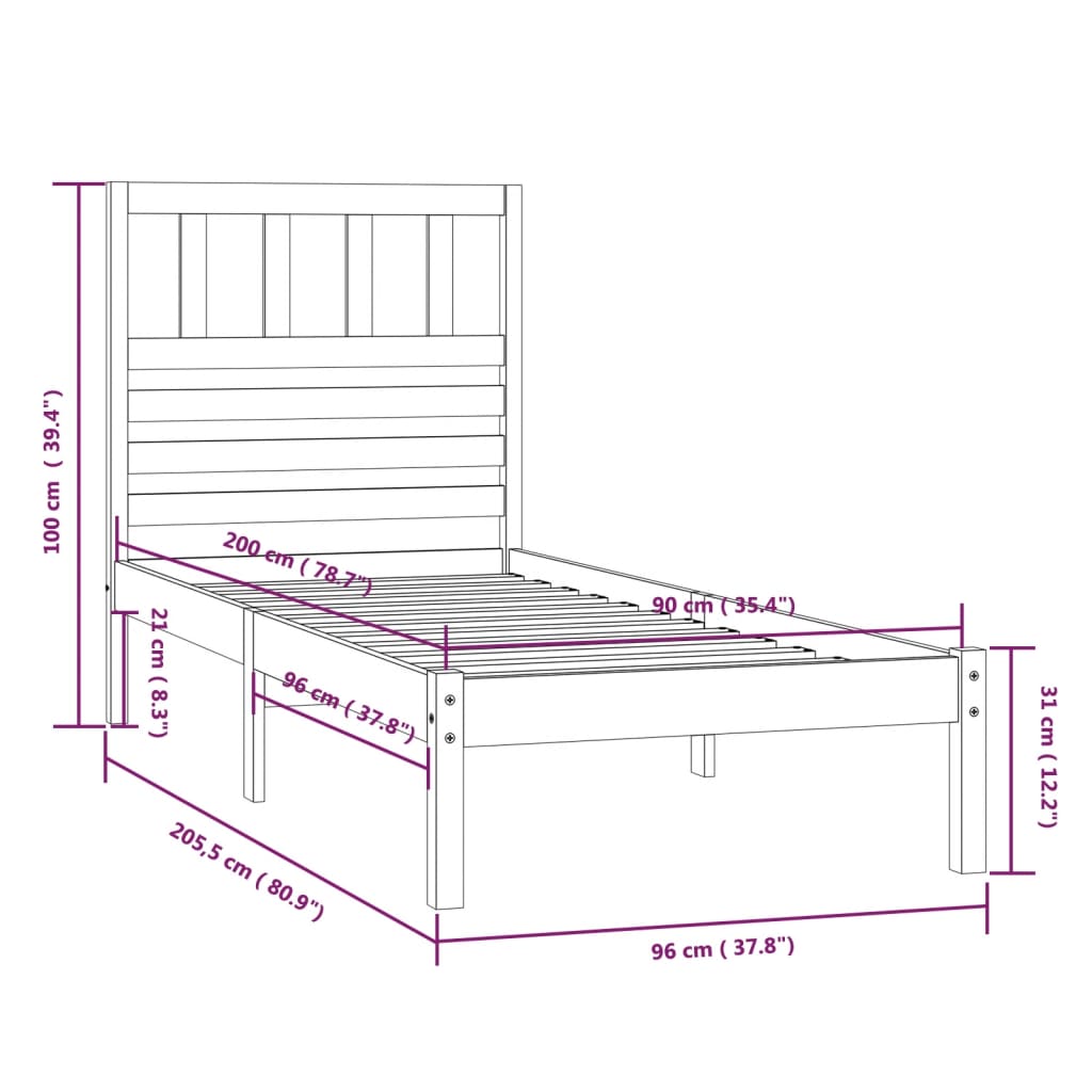Bed Frame | Pine | Solid Pine Wood (untreated) | Single | Durable