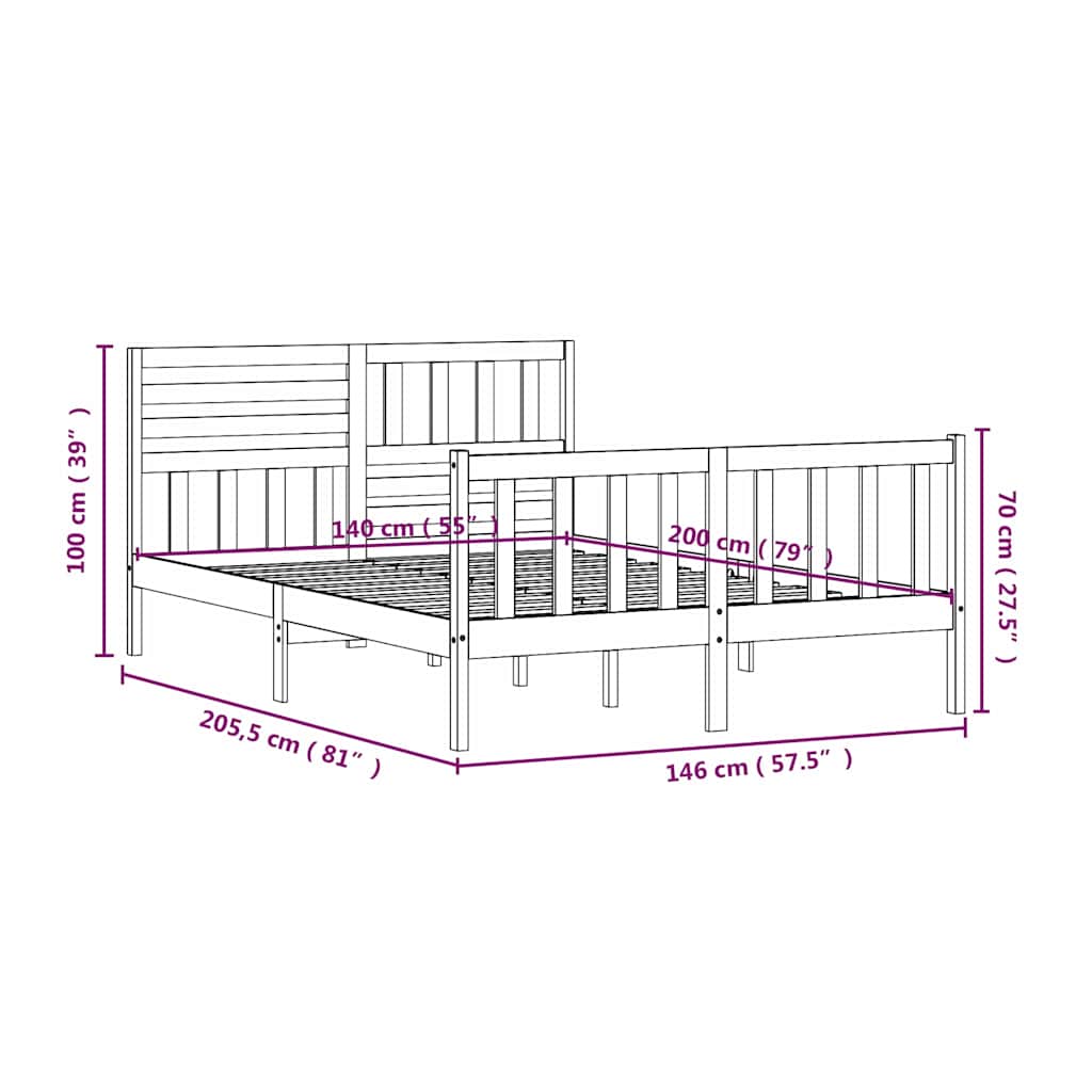 Bed Frame without Mattress Solid Wood 140x200 cm