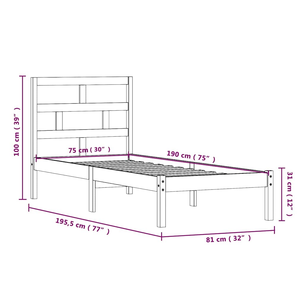 Bed Frame without Mattress Small Single Solid Wood