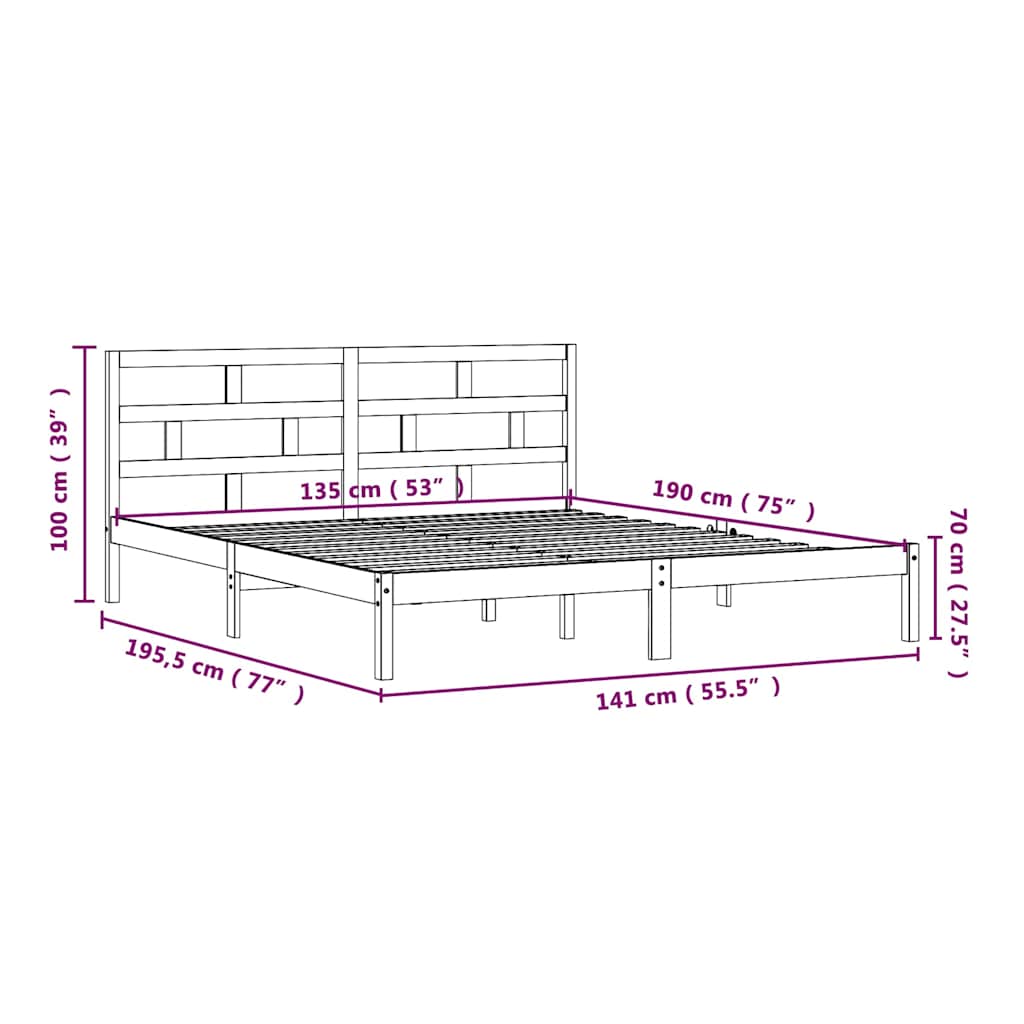 Bed Frame without Mattress Double Solid Wood