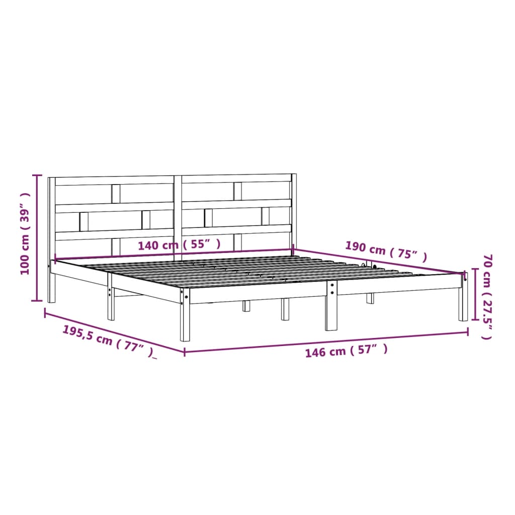 Bed Frame | Black | Solid pine wood, Plywood | Double | Bed Frame