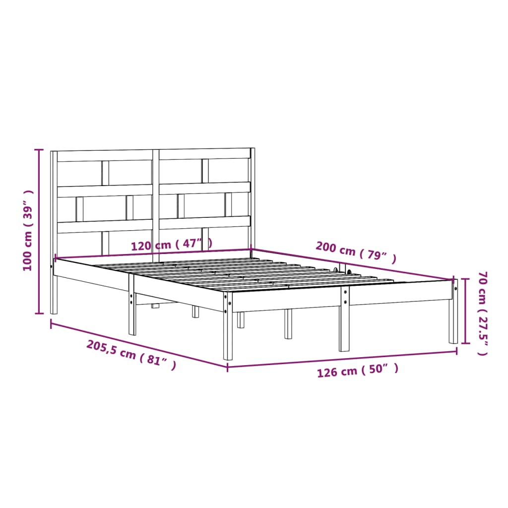 Bed Frame without Mattress Solid Wood 120x200 cm
