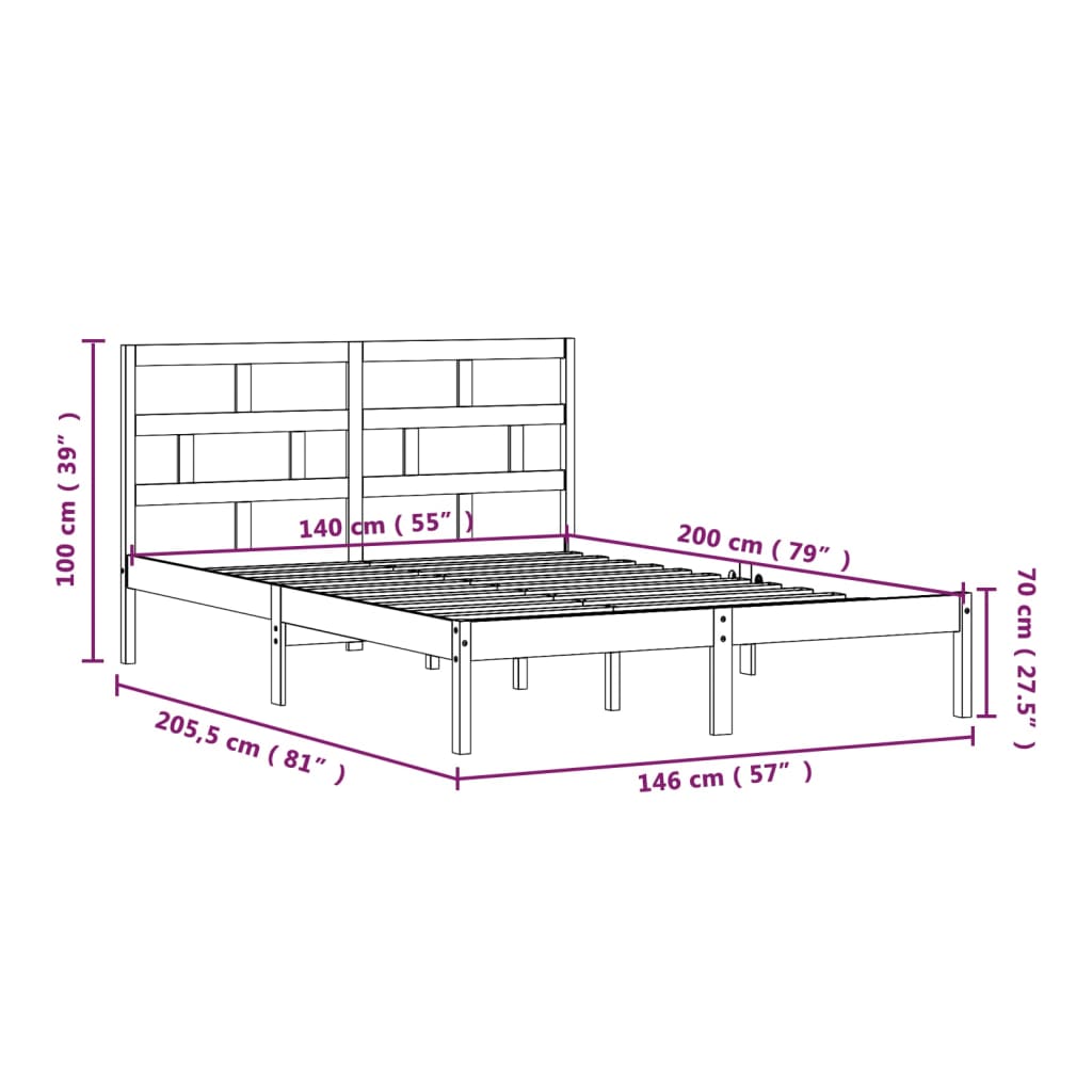 Bed Frame without Mattress Solid Wood 140x200 cm