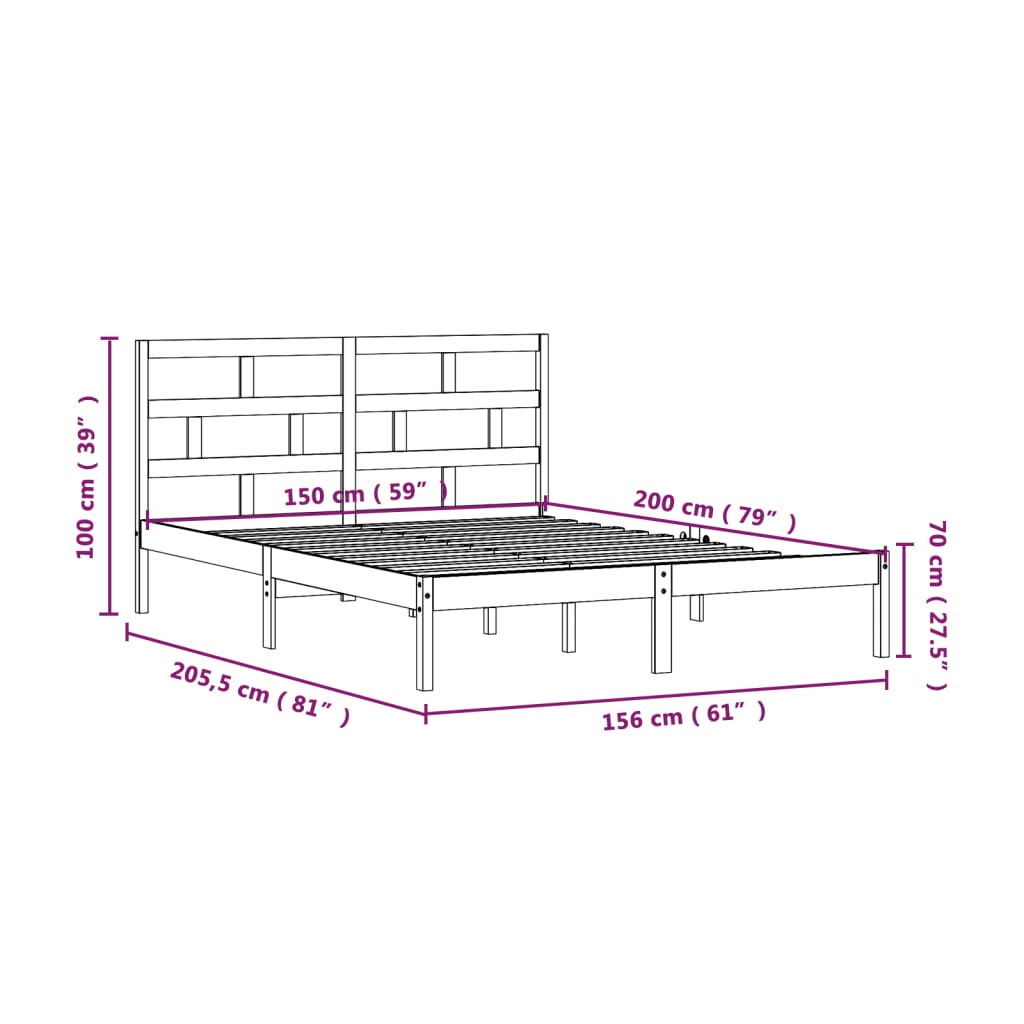 Bed Frame | Black | Solid pine wood, Plywood | King Size | Classic