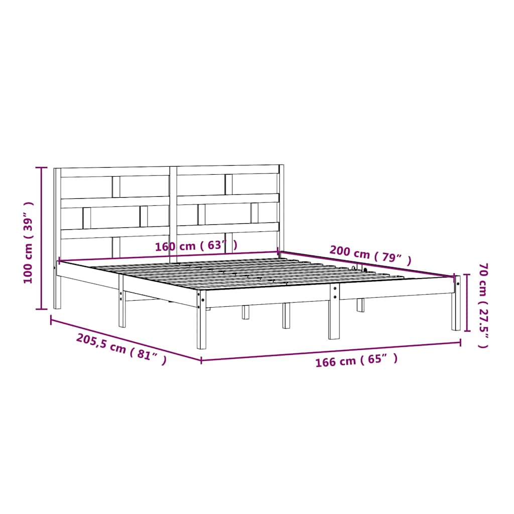 Bed Frame without Mattress Solid Wood 160x200 cm