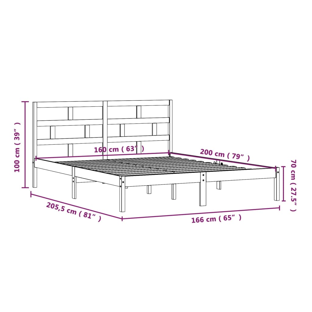 Bed Frame without Mattress White Solid Wood 160x200 cm