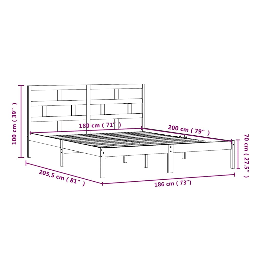 Bed Frame without Mattress White Super King Solid Wood