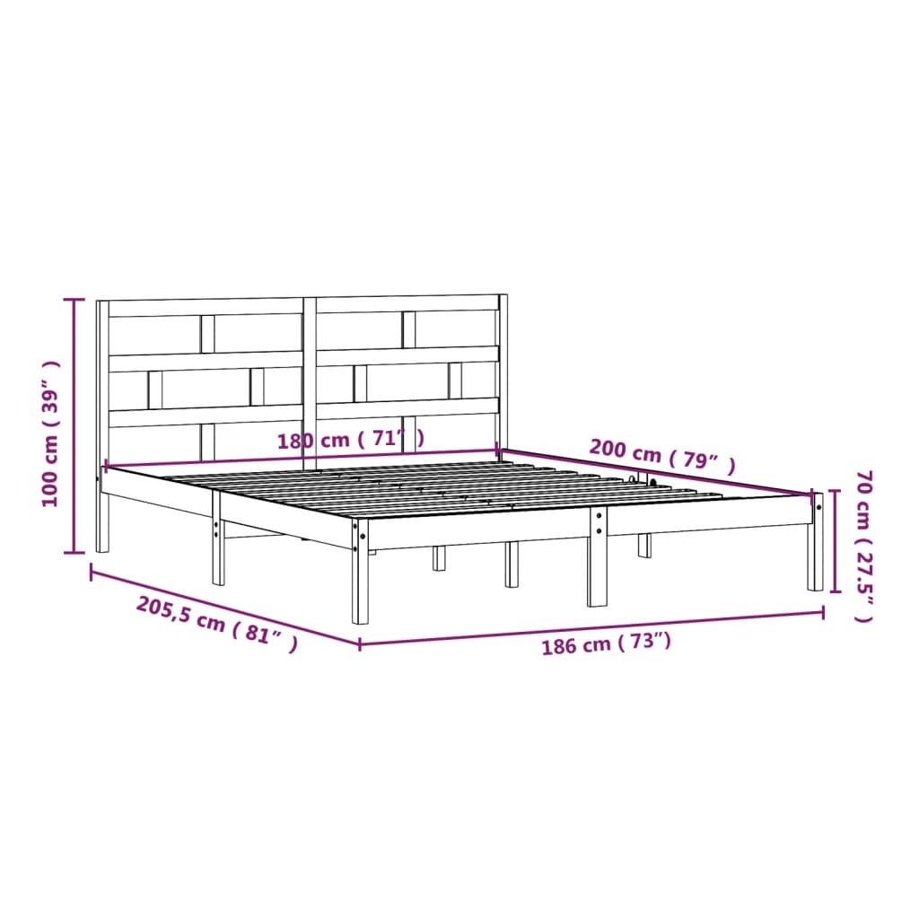 Bed Frame | White | Solid Pine Wood, Plywood | Super King