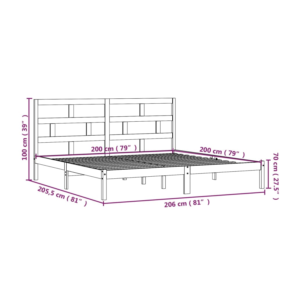 Bed Frame without Mattress White Solid Wood Pine 200x200 cm
