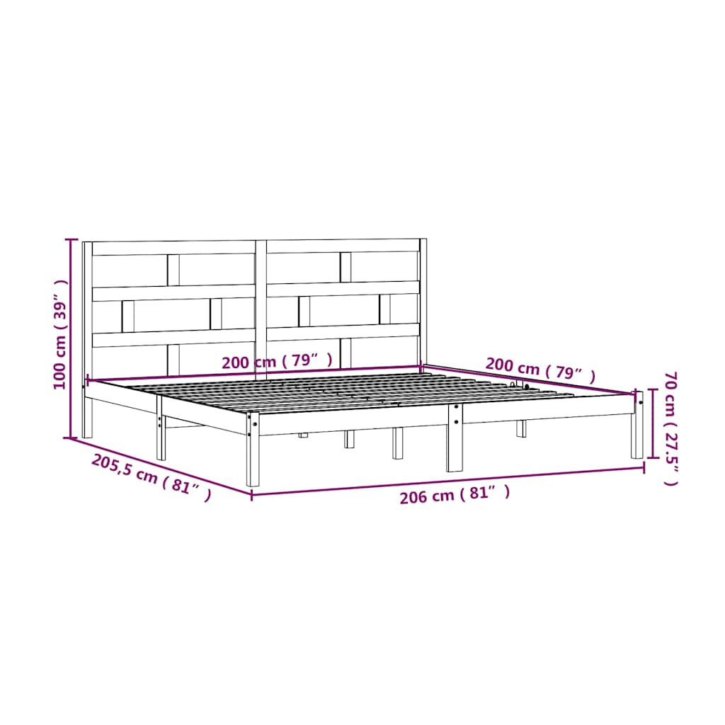 Bed Frame without Mattress Grey Solid Wood Pine 200x200 cm