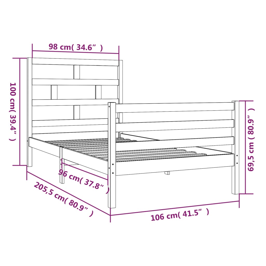 Bed Frame without Mattress Solid Wood 100x200 cm