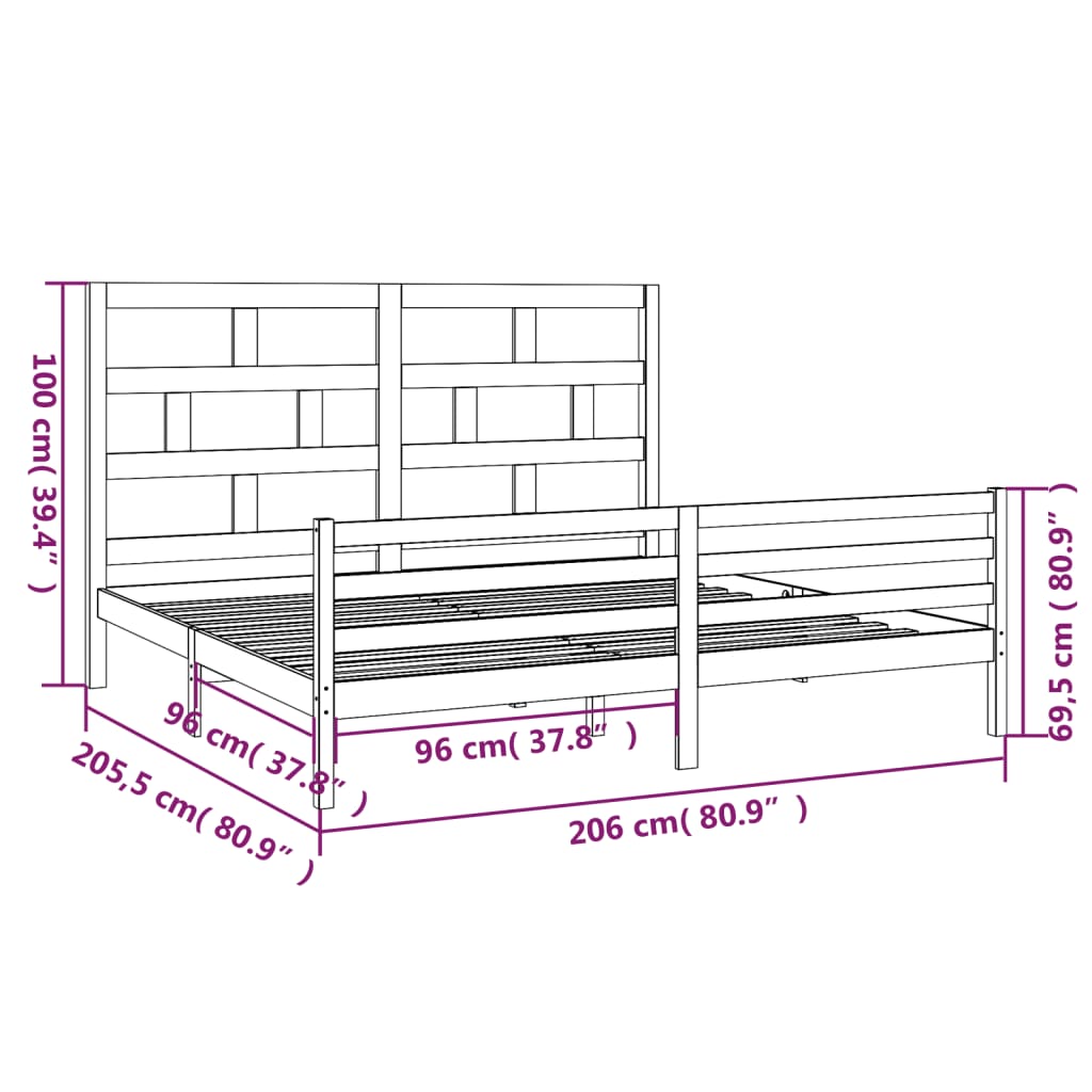Bed Frame without Mattress White Solid Wood 200x200 cm