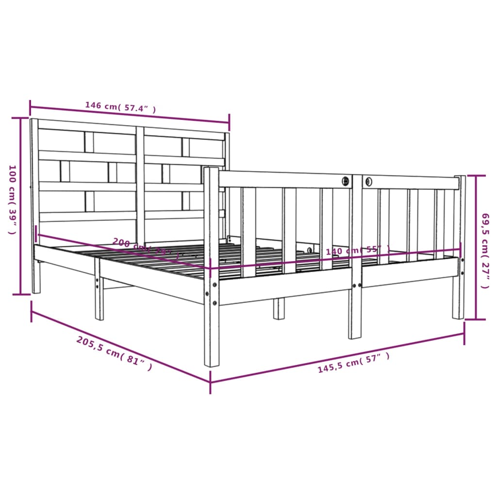 Bed Frame without Mattress Solid Wood 140x200 cm