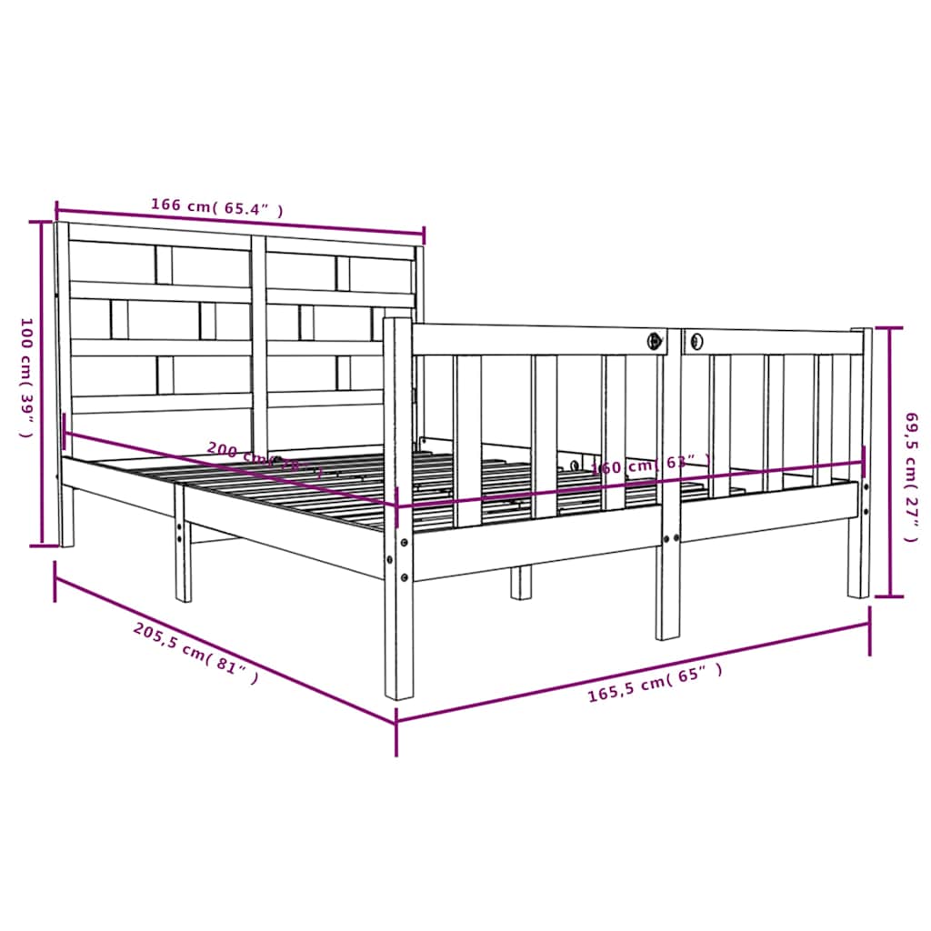 Bed Frame without Mattress Solid Wood 160x200 cm