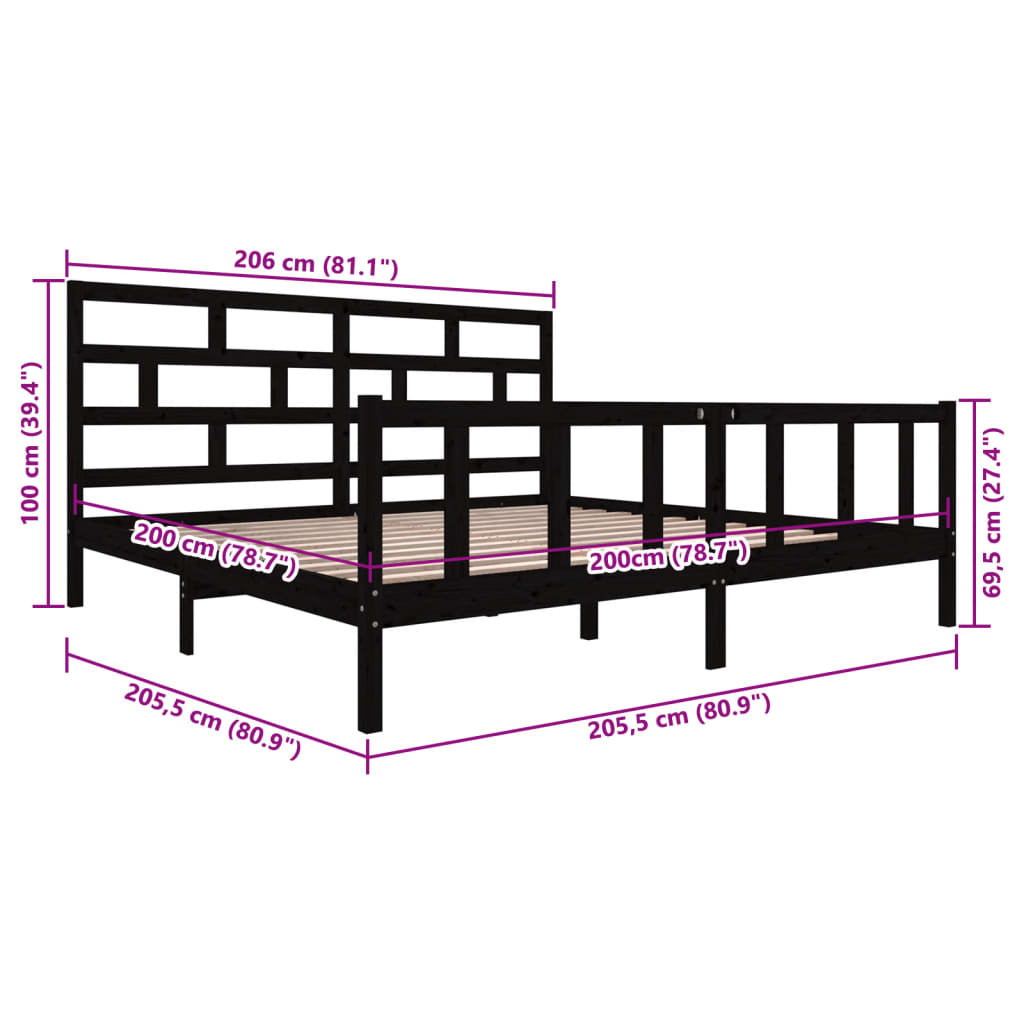 Bed Frame without Mattress Black Solid Wood 200x200 cm