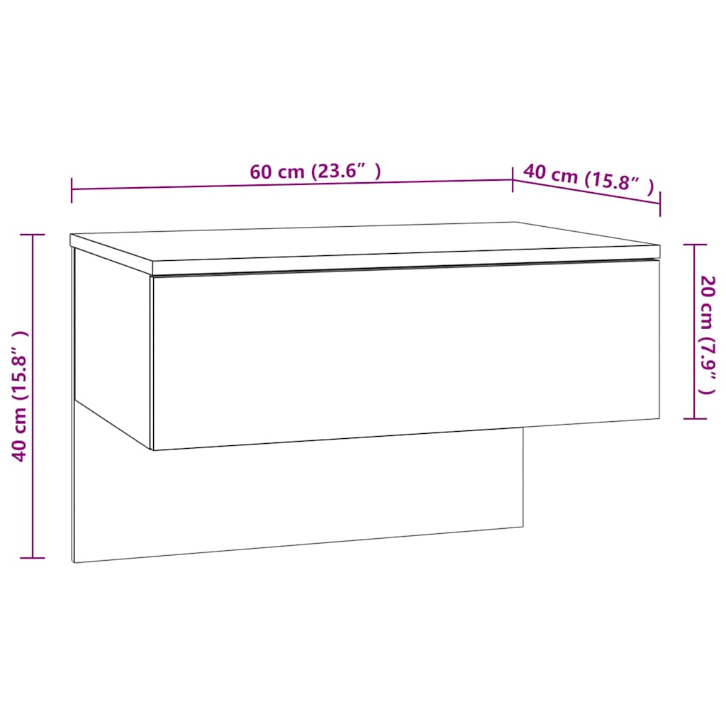 Wall-mounted Bedside Cabinet | Set of 2 | Sonoma Oak | Engineered Wood