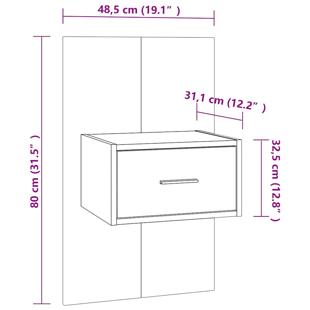 810980 vidaXL Wall-mounted Bedside Cabinets 2 pcs Concrete Grey