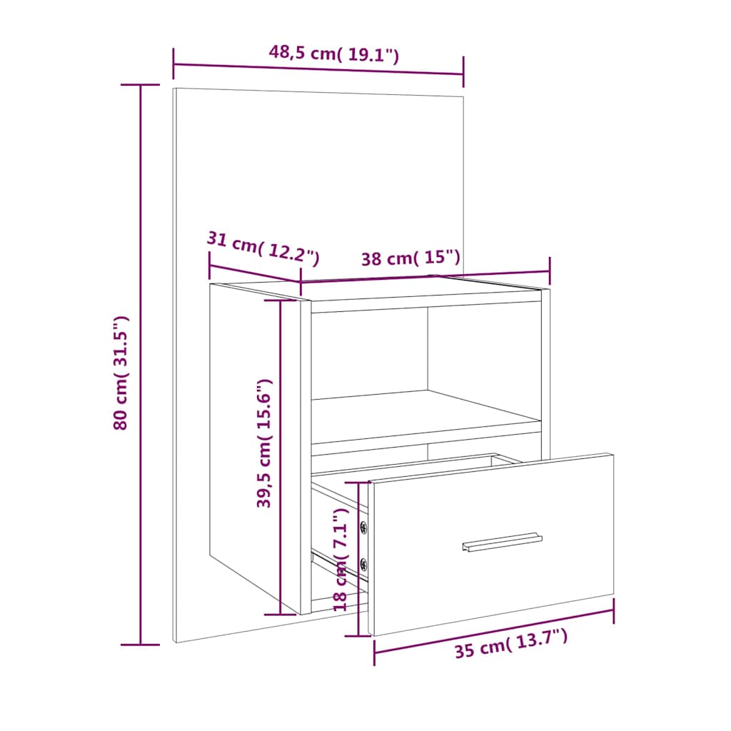 811014 vidaXL Wall-mounted Bedside Cabinets 2 pcs Sonoma Oak