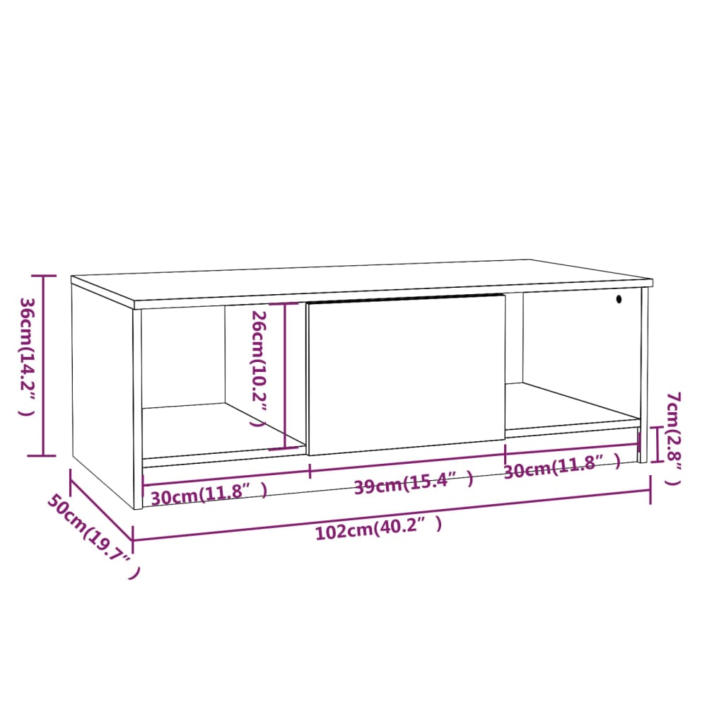 Coffee Table | White | Engineered wood | 102x50x36 cm | Coffee Table