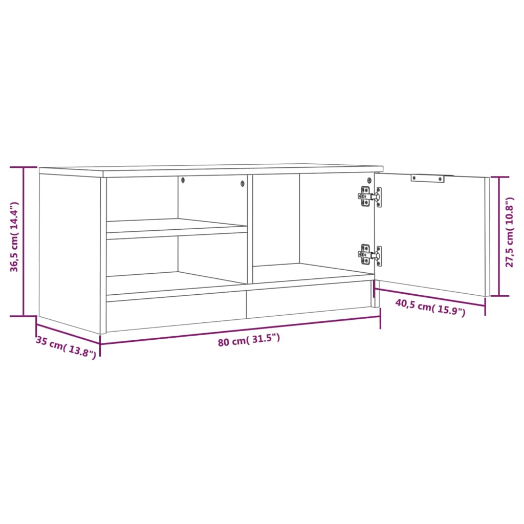 2 Piece TV Cabinet Set High Gloss White 80x35x36,5cm Engineered Wood