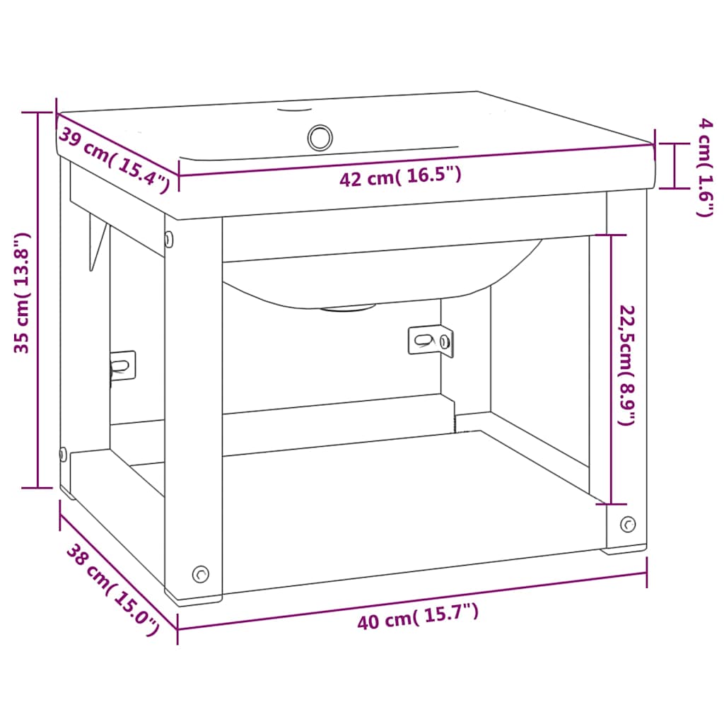 Washbasin Frame With Basin | White | Powder-coated iron, Ceramic