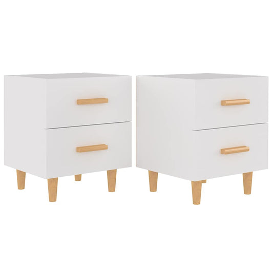 Bed Cabinet | Set of 2 | White | Engineered wood, solid eucalyptus wood
