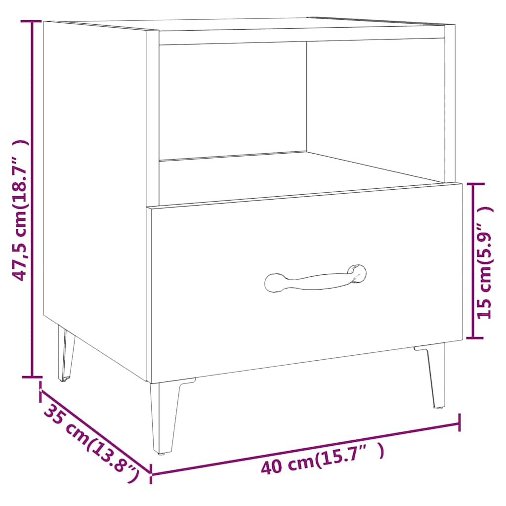 Bedside Cabinet | Set of 2 | White | Engineered wood | Standard