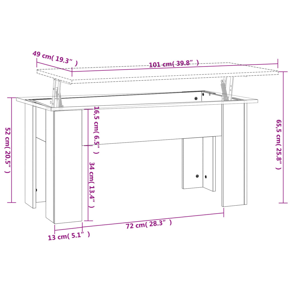 Coffee Table | Smoked Oak | Engineered Wood | 101 cm x 49 cm x 52 cm