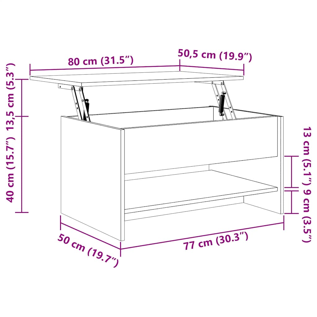 Coffee Table | Smoked Oak | Engineered Wood | 80x50x40 cm