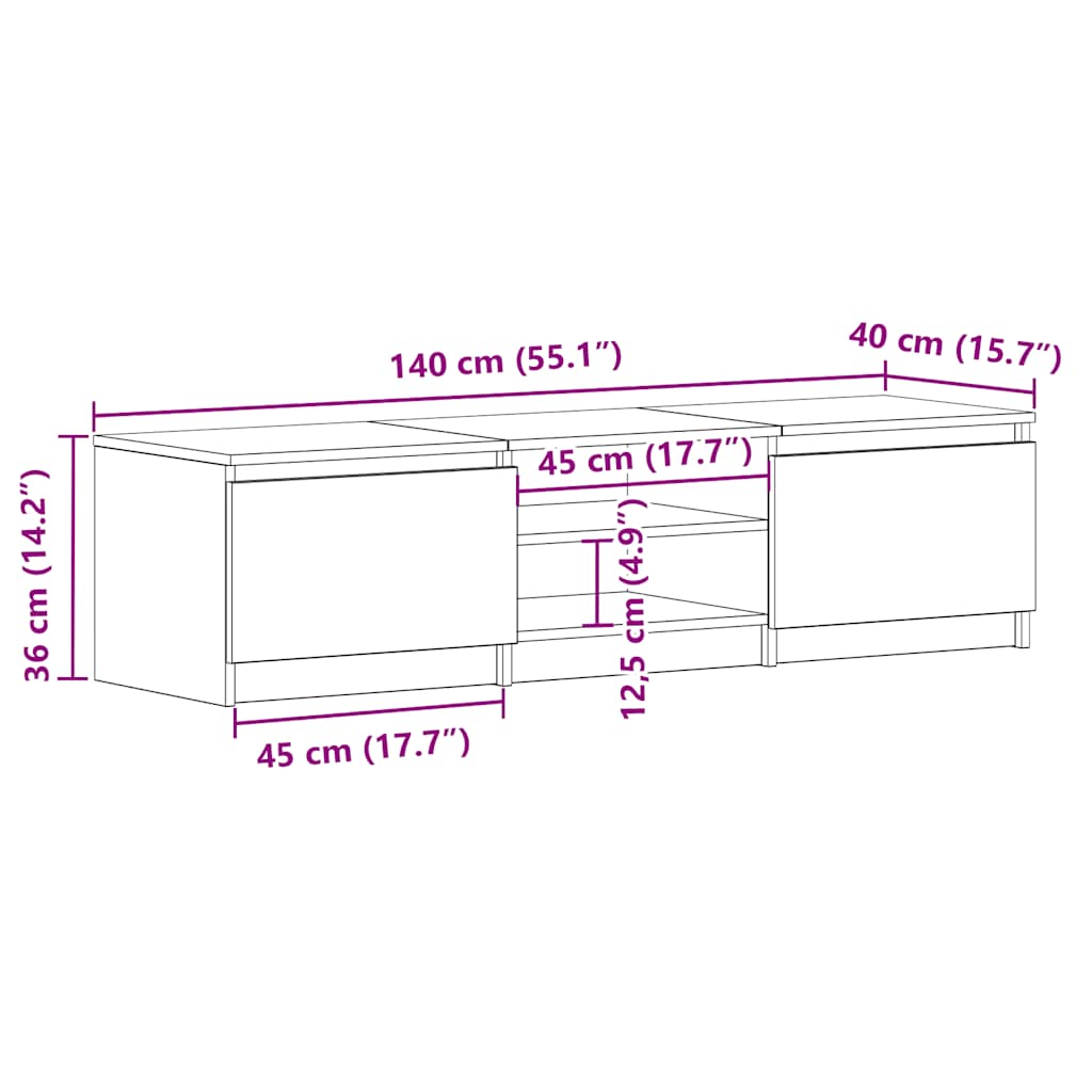 TV Cabinet Grey Sonoma 140x40x35.5 cm Engineered Wood